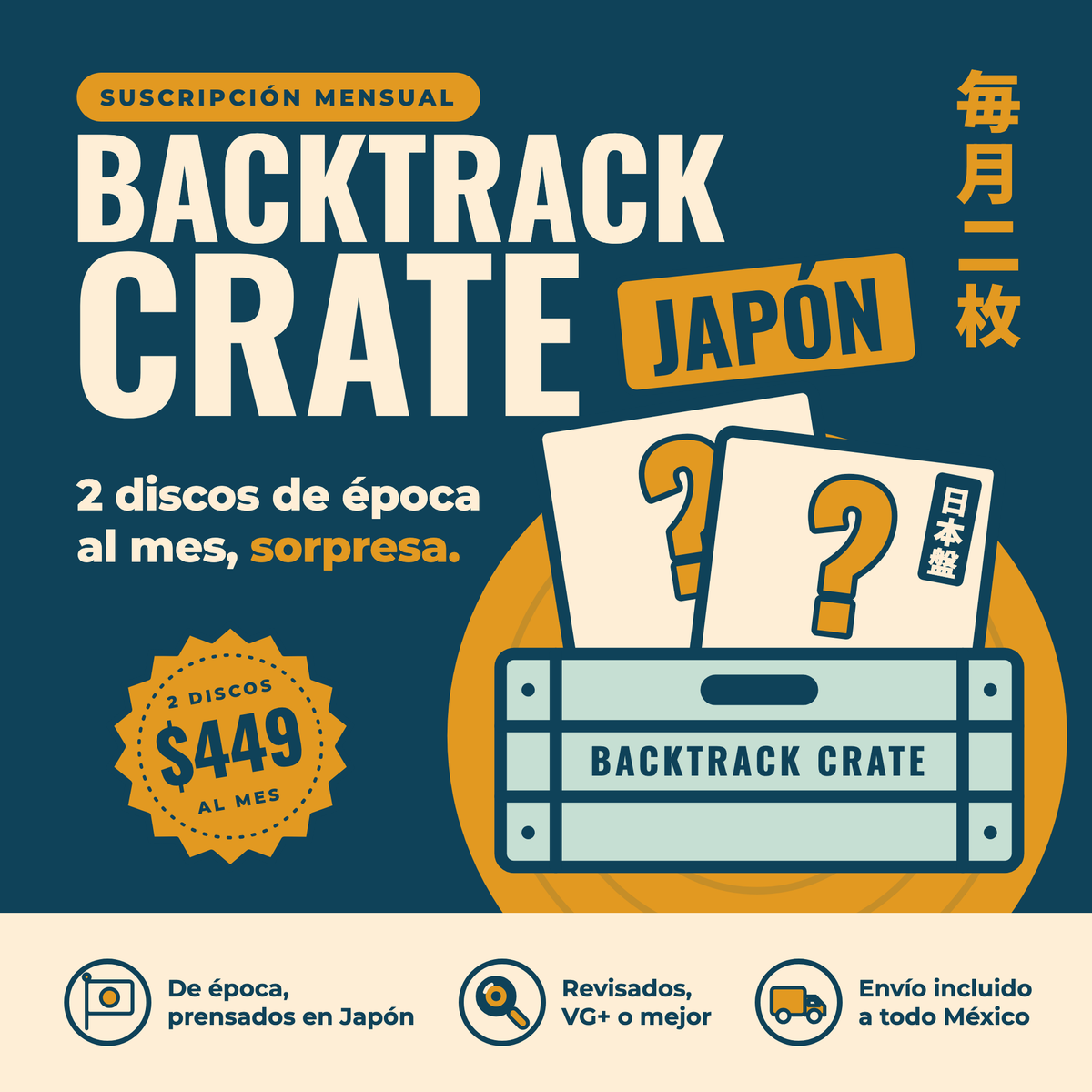 Backtrack Crate · Japón: 2 discos de época prensados en Japón al mes, envío incluido